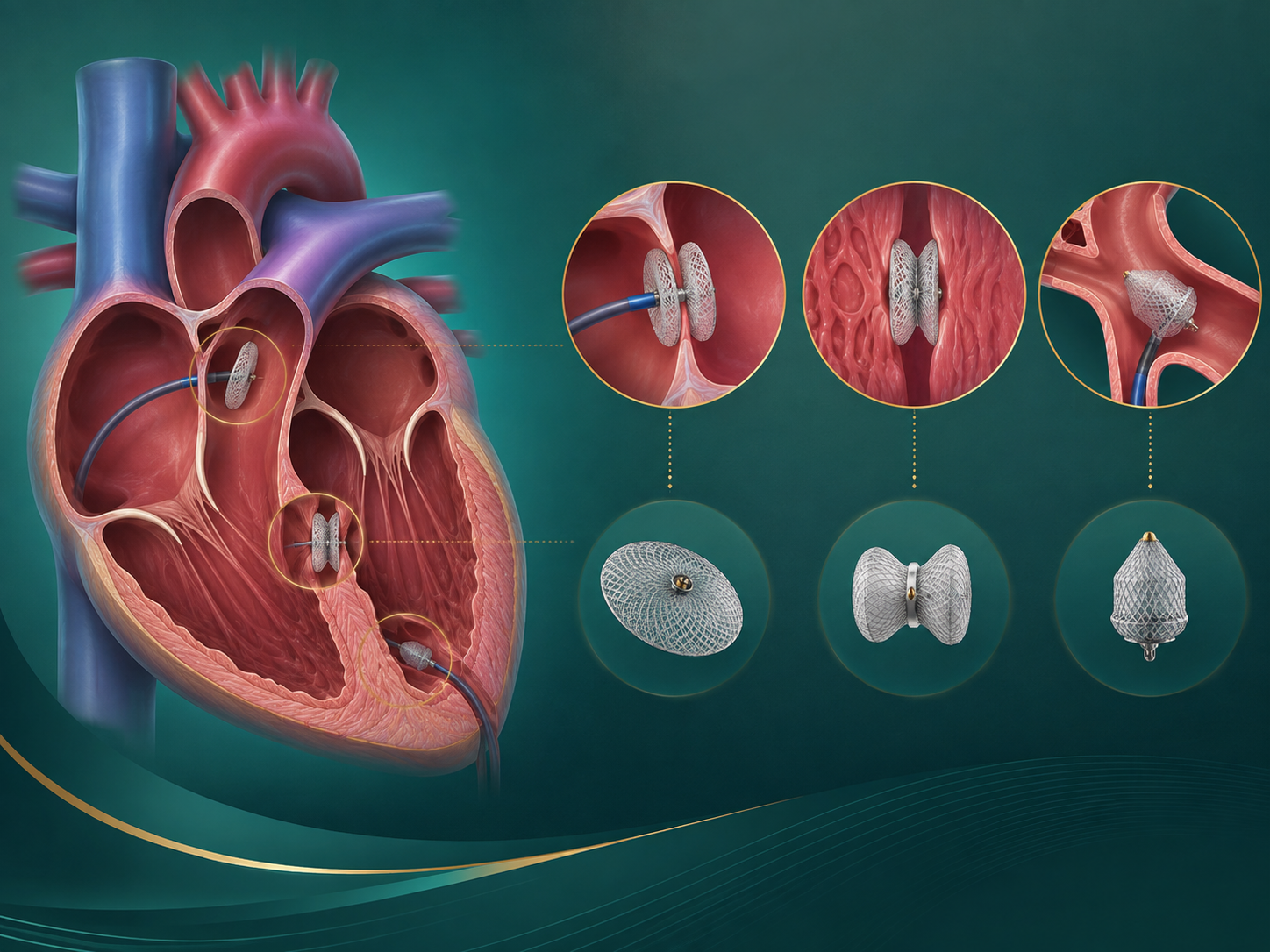 Illustrative visual guide for ASD, VSD and PDA device closure